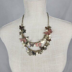 Layered Butterfly Gold Tone Pink White Necklace Adjustable Claire's